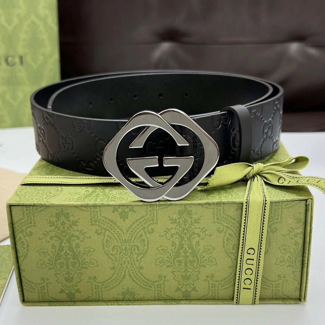 Premium Black Leather Belt with Designer Buckle - Hình 4