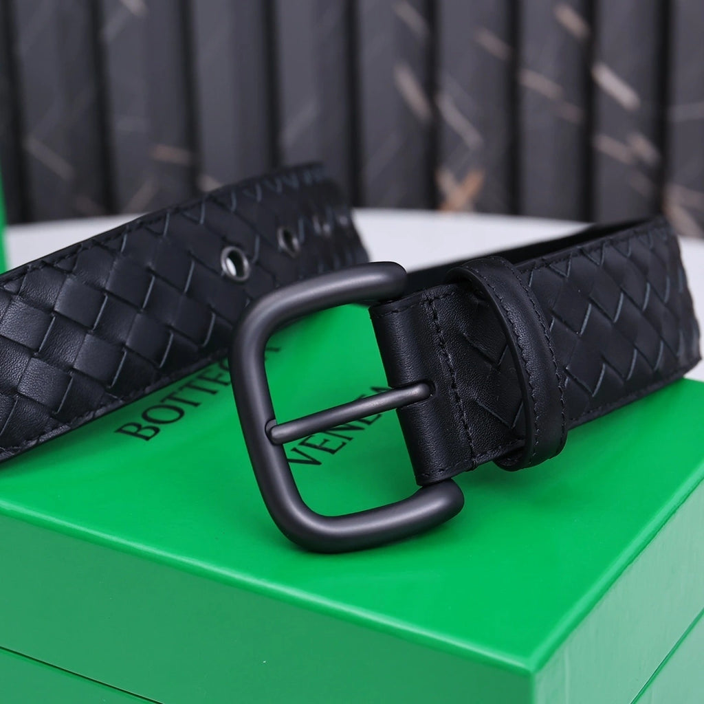 Premium Black Woven Leather Belt - Hình 4