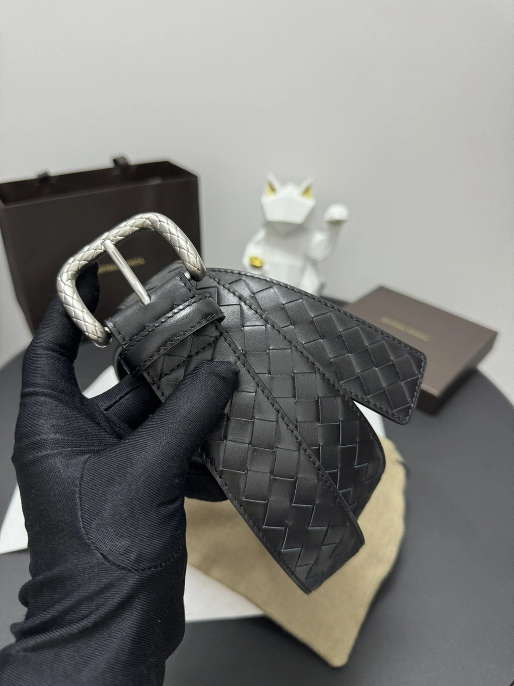 Bottega Veneta Premium Leather Woven Belt - Hình 4