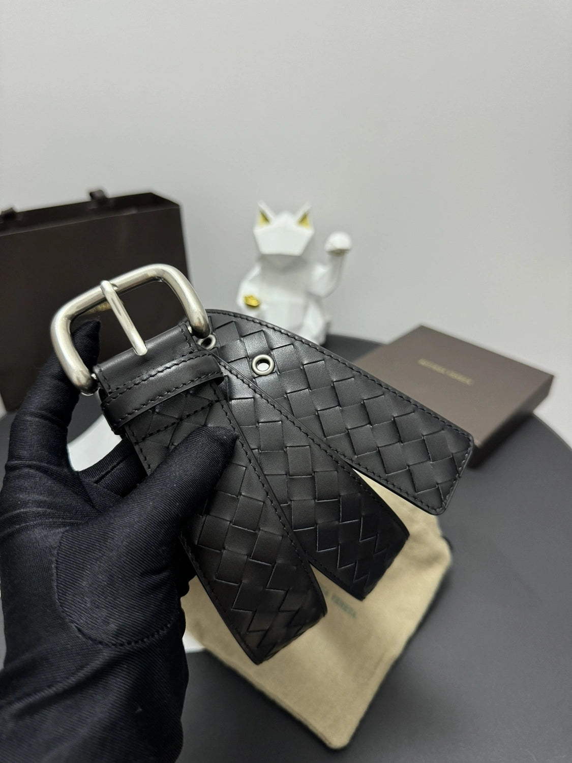 Bottega Veneta Black Woven Leather Belt - Hình 4