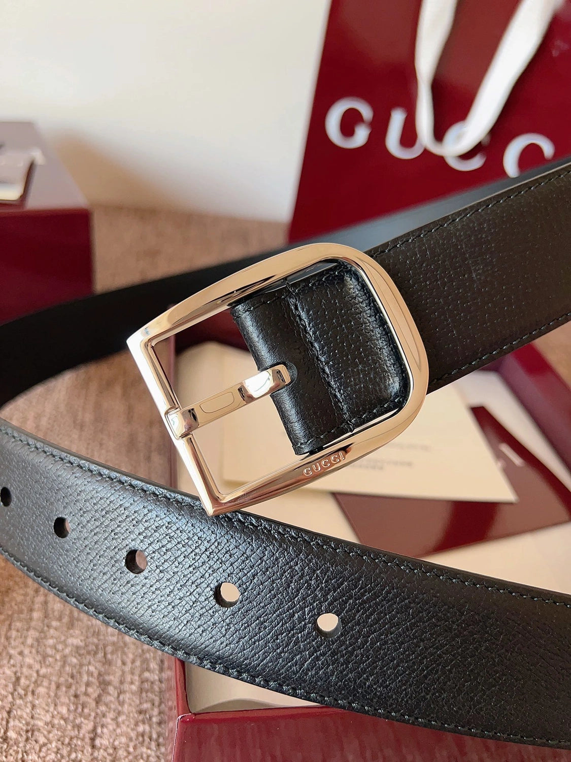 Gucci Premium Leather Belt Black - Hình 4