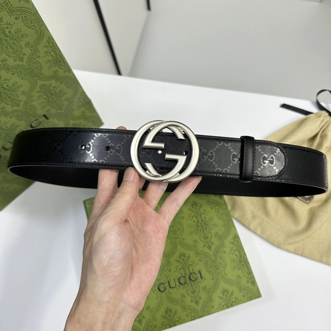 Gucci Premium Leather Belt with GG Logo Buckle - Hình 4