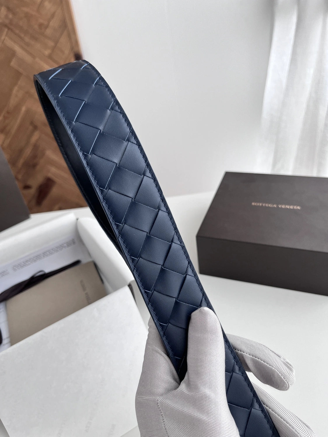 Premium Woven Leather Belt Navy Blue - Hình 4