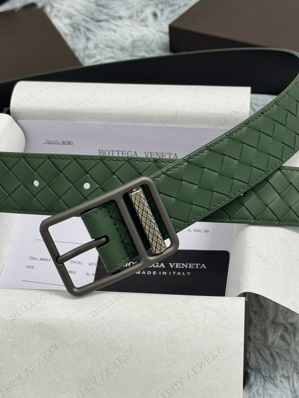 Bottega Veneta Olive Green Woven Leather Belt - Hình 4
