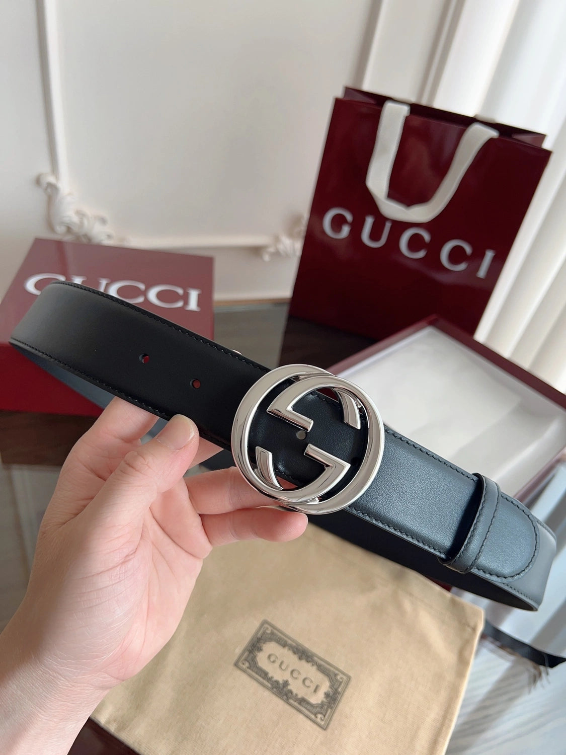 Gucci Belt Premium Quality with GG Buckle - Hình 4