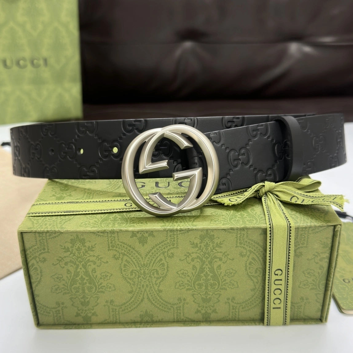 Gucci Interlocking G Black Leather Belt - Hình 4