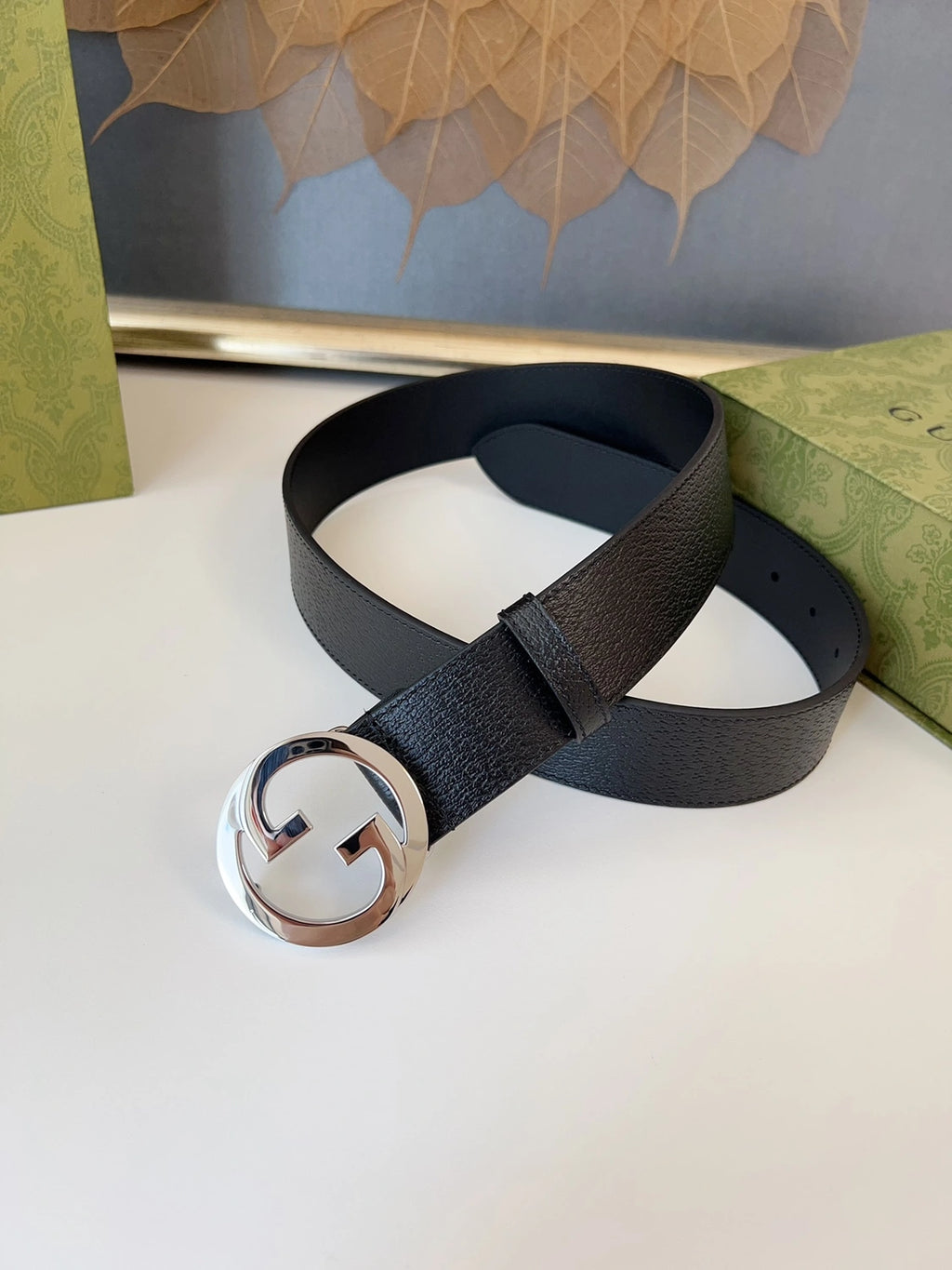 Premium Black Leather Belt with Silver Buckle - Hình 4
