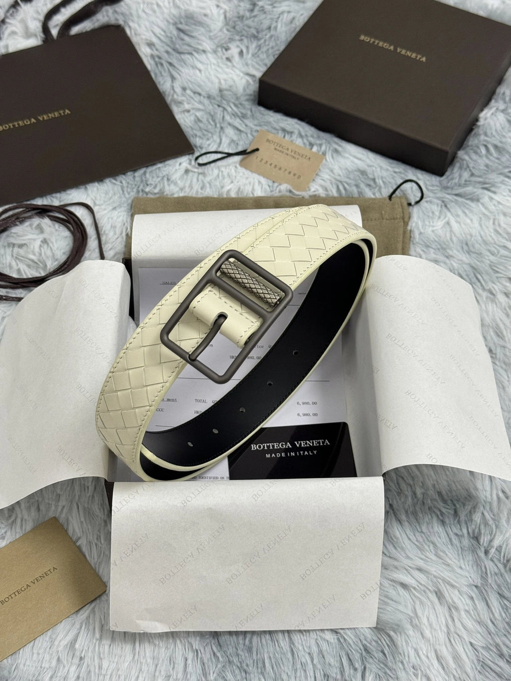 Bottega Veneta Ivory Woven Leather Belt - Hình 5