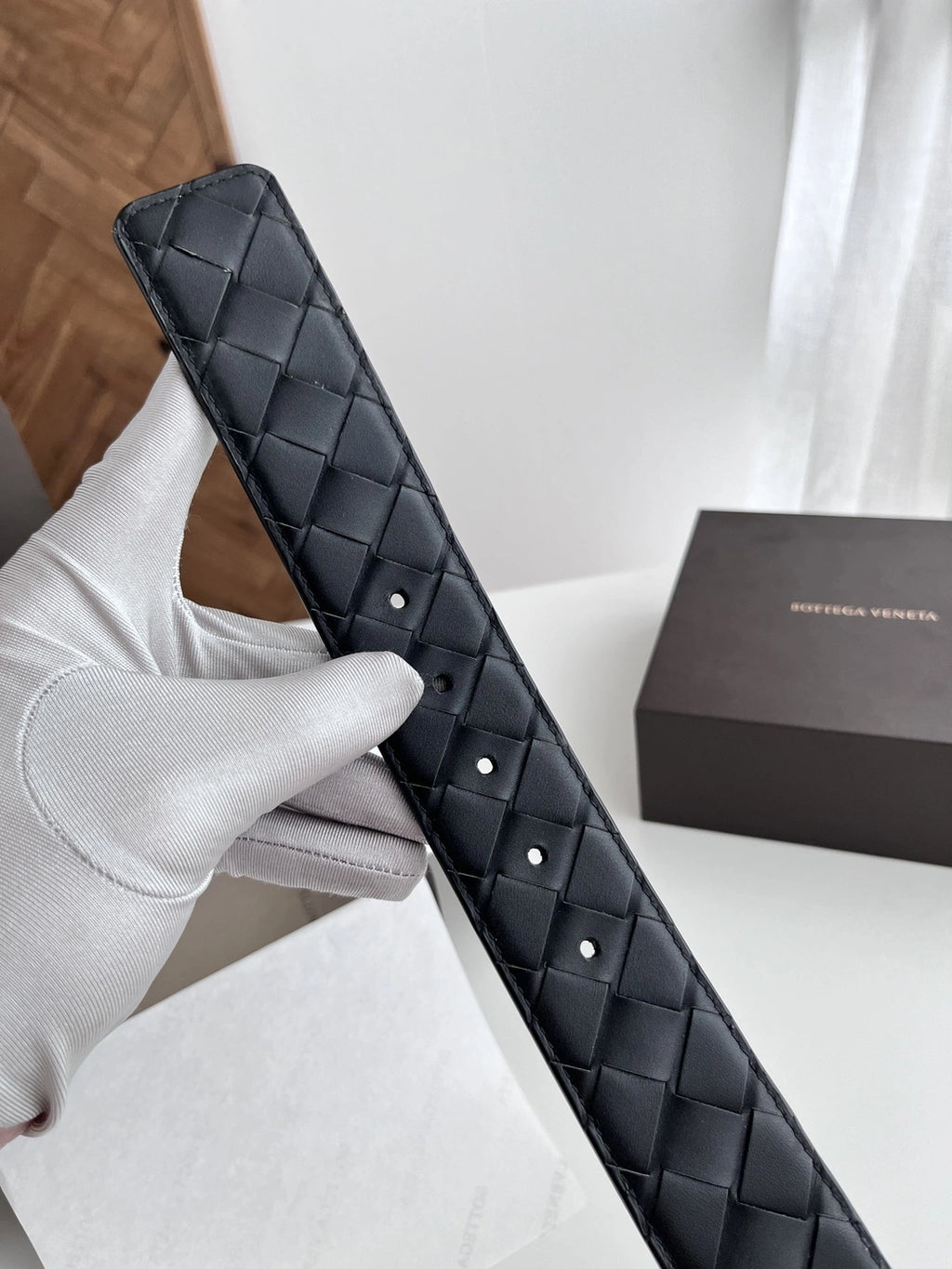 Premium Woven Black Leather Belt - Hình 5