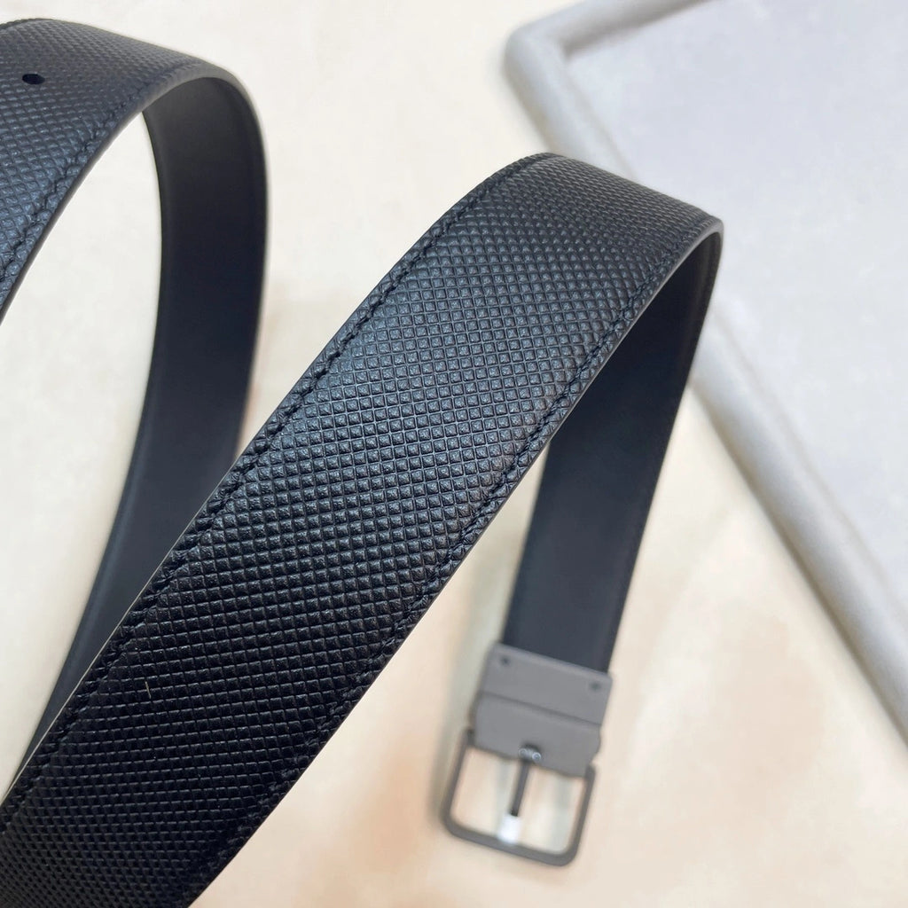 Premium Black Textured Leather Belt for Men - Hình 4
