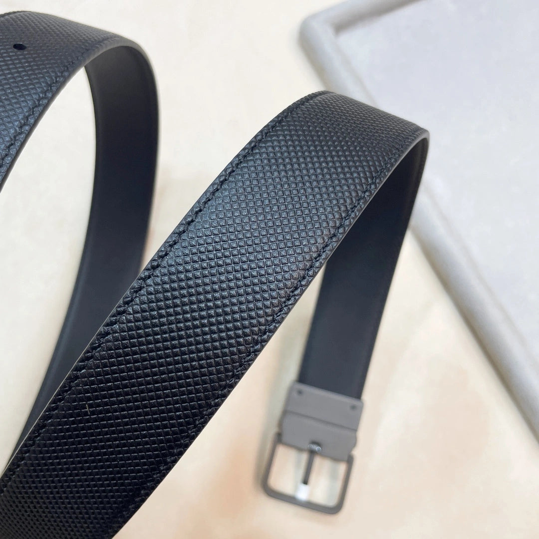Premium Black Textured Leather Belt for Men - Hình 4