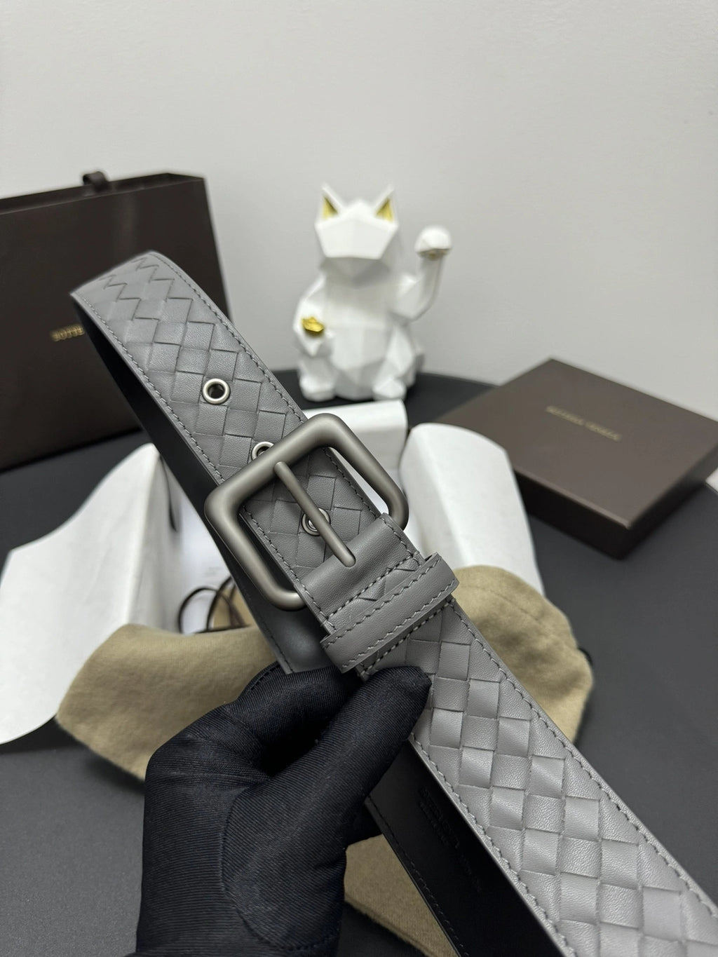 Bottega Veneta Premium Quality Gray Leather Belt - Hình 5