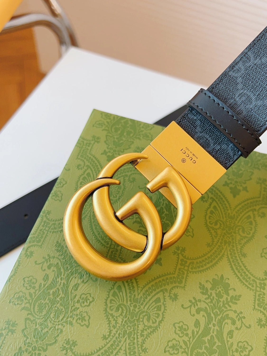Premium GG Monogram Belt with Gold Buckle - Hình 5