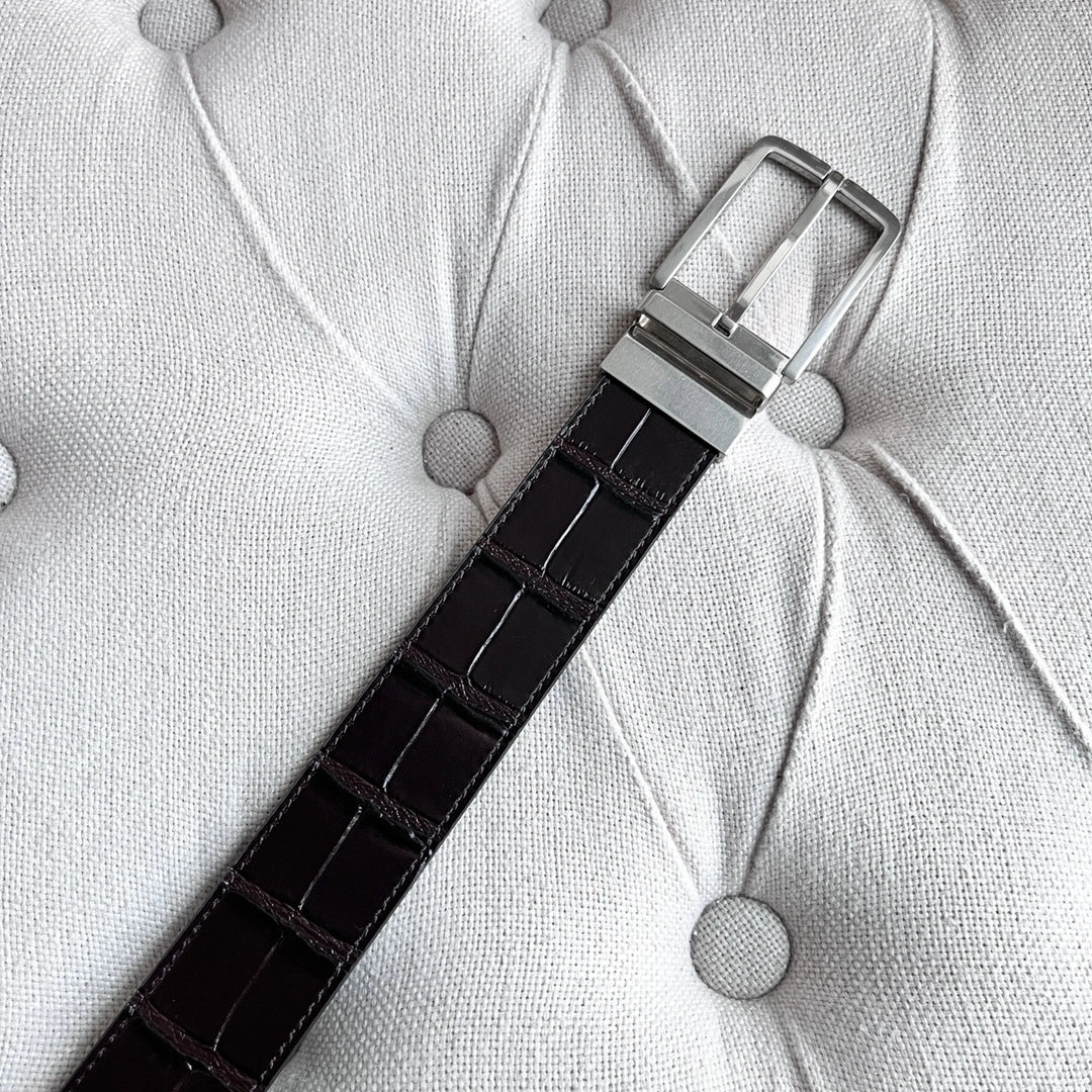 Premium Crocodile Embossed Leather Belt with Reversible Buckle - Hình 5
