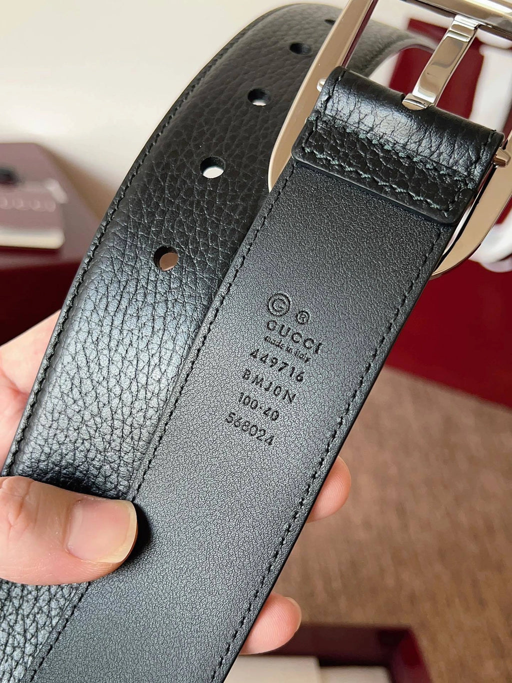Gucci Premium Black Leather Belt with Silver Buckle - Hình 5