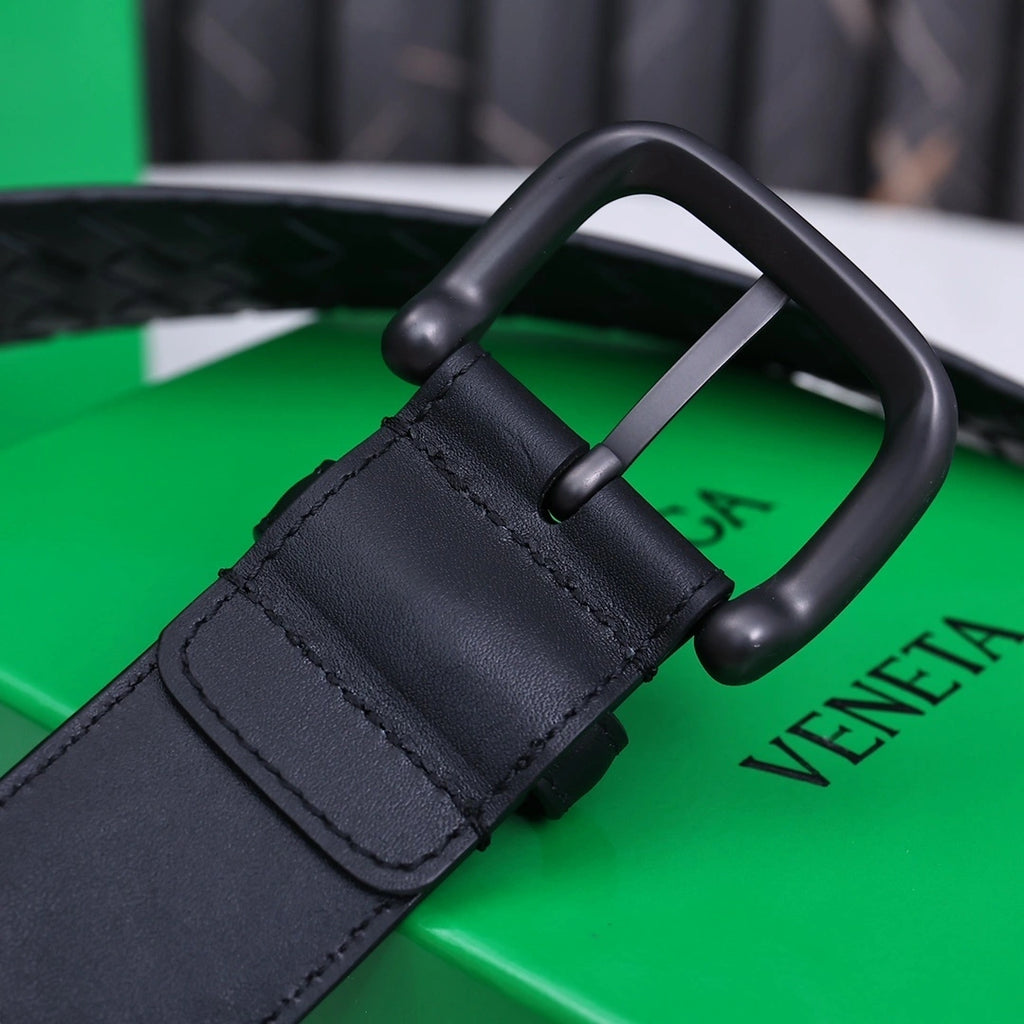 Premium Black Woven Leather Belt - Hình 5