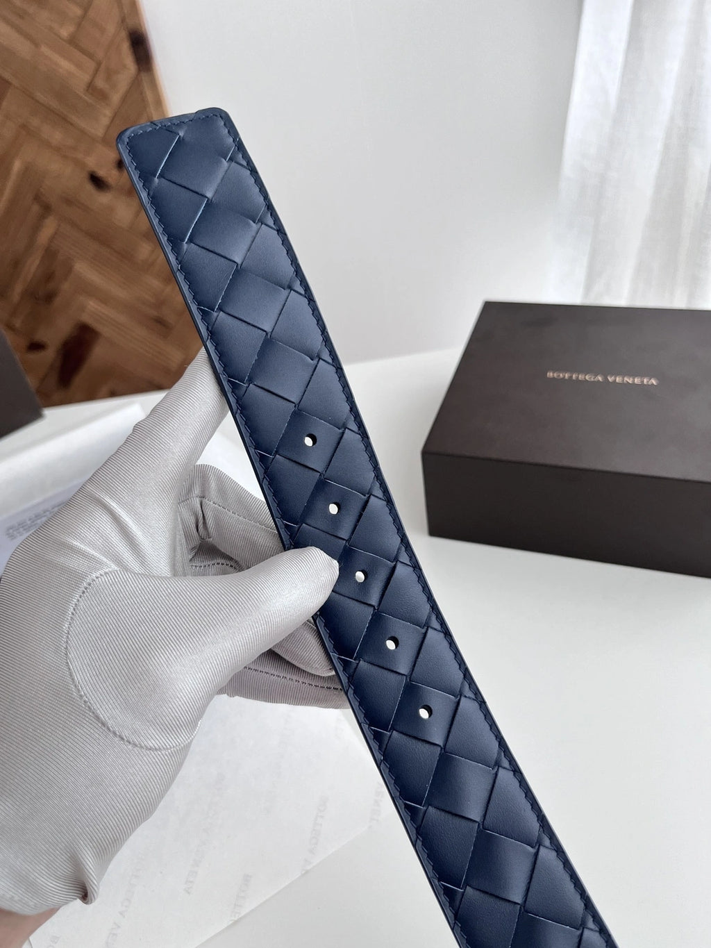 Premium Woven Leather Belt Navy Blue - Hình 5