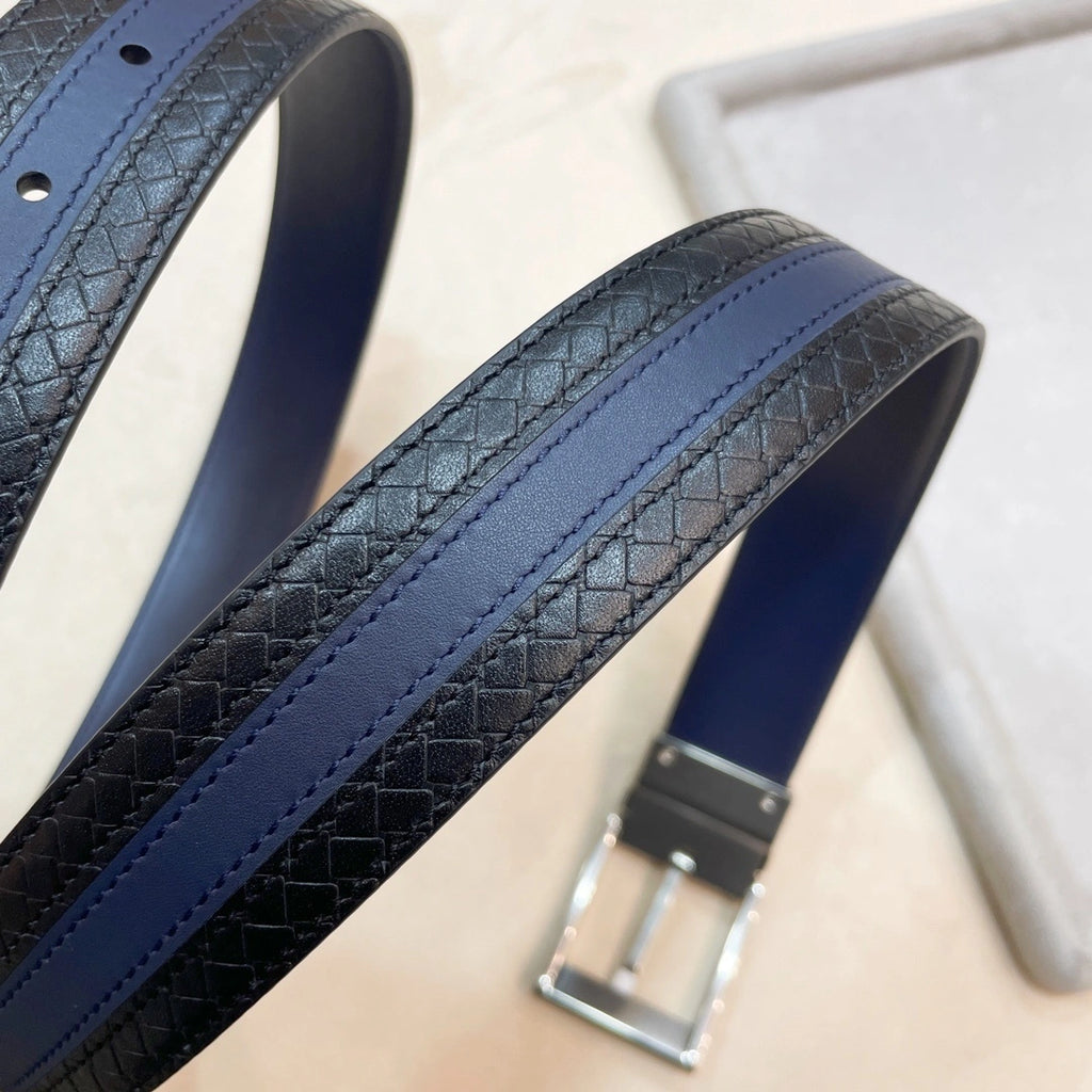Bottega Veneta Premium Leather Belt Blue and Black - Hình 5