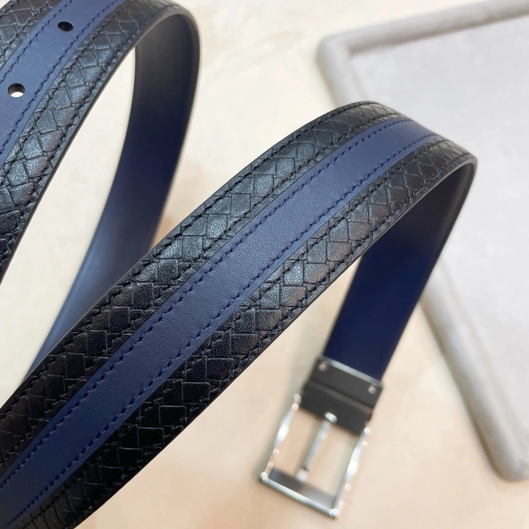 Bottega Veneta Premium Leather Belt Blue and Black - Hình 5