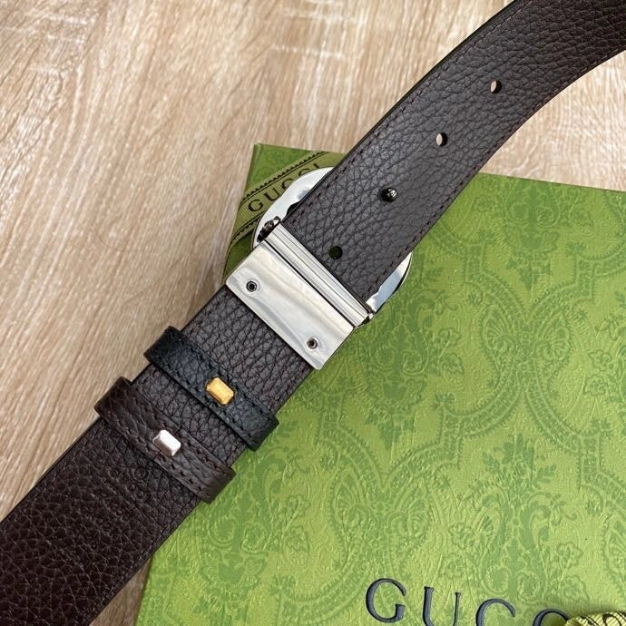 Gucci Premium Leather Belt with GG Buckle - Hình 5