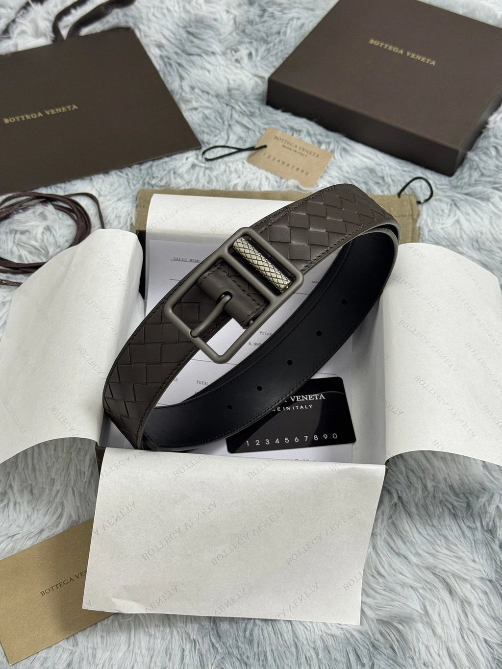Bottega Veneta Premium Leather Woven Belt in Brown - Hình 5