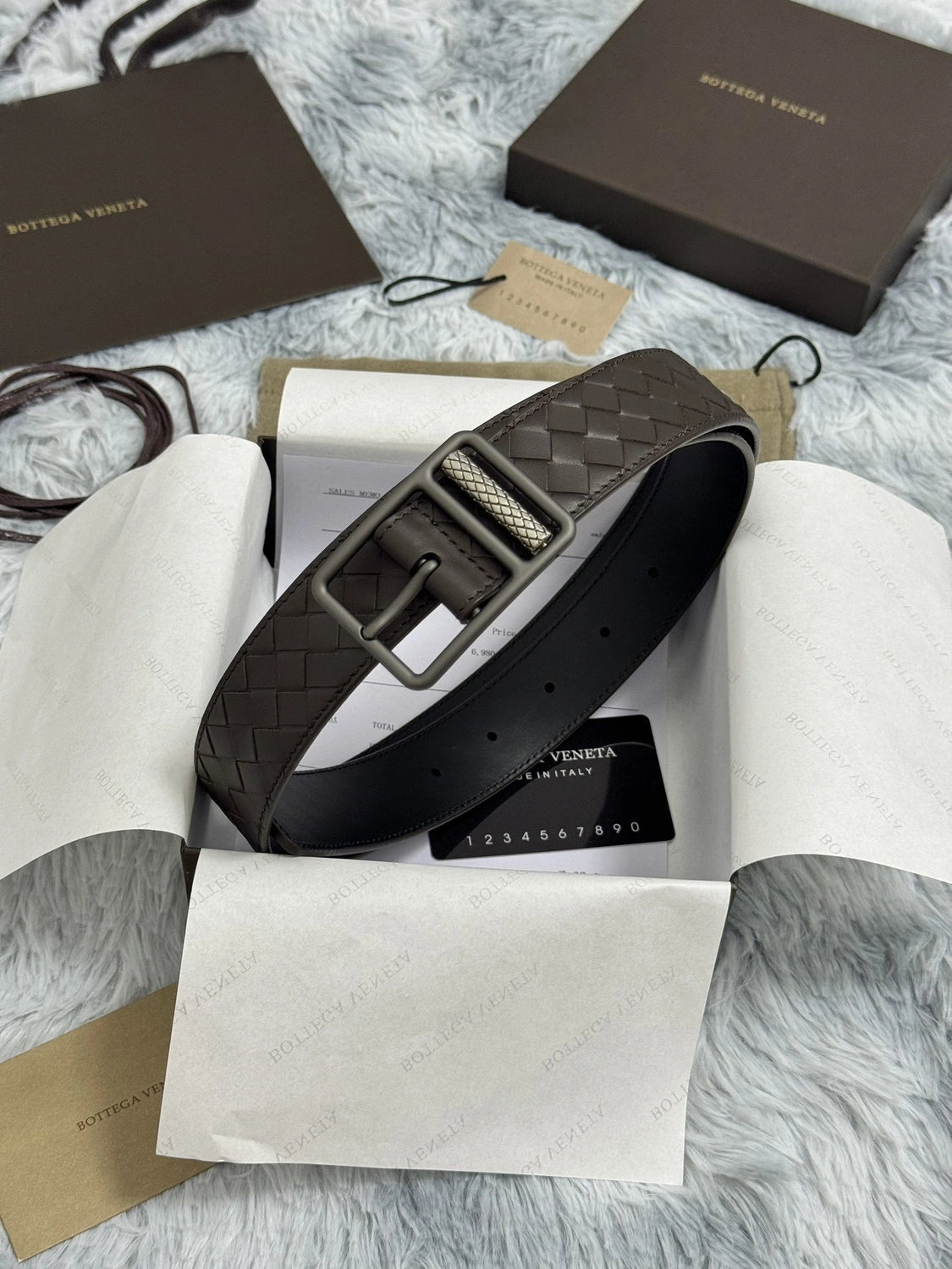 Bottega Veneta Premium Leather Woven Belt in Brown - Hình 5