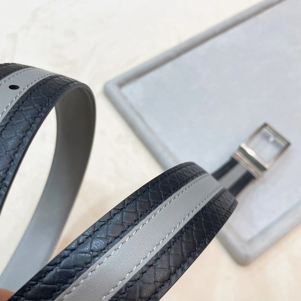 Premium Leather Belt Black and Gray Stripe - Hình 5