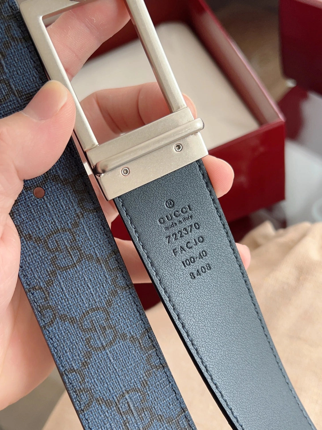 Gucci Premium Leather Belt Blue GG Pattern - Hình 5