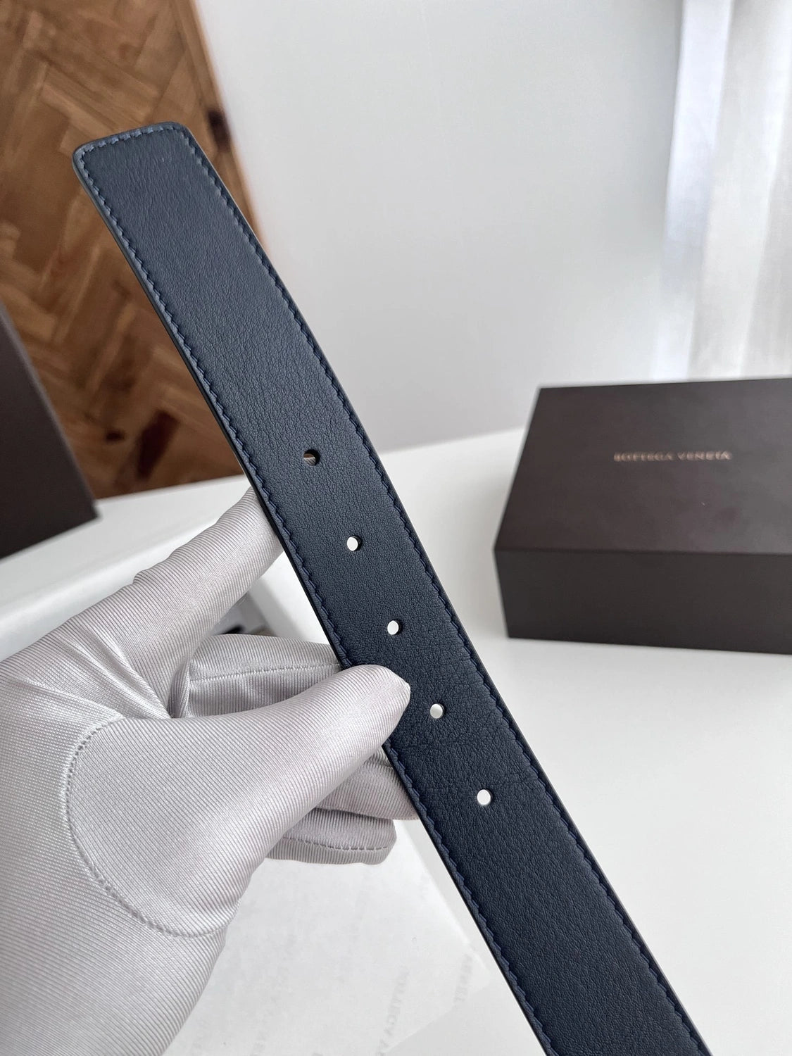 Premium Navy Blue Leather Belt with Square Buckle - Hình 5