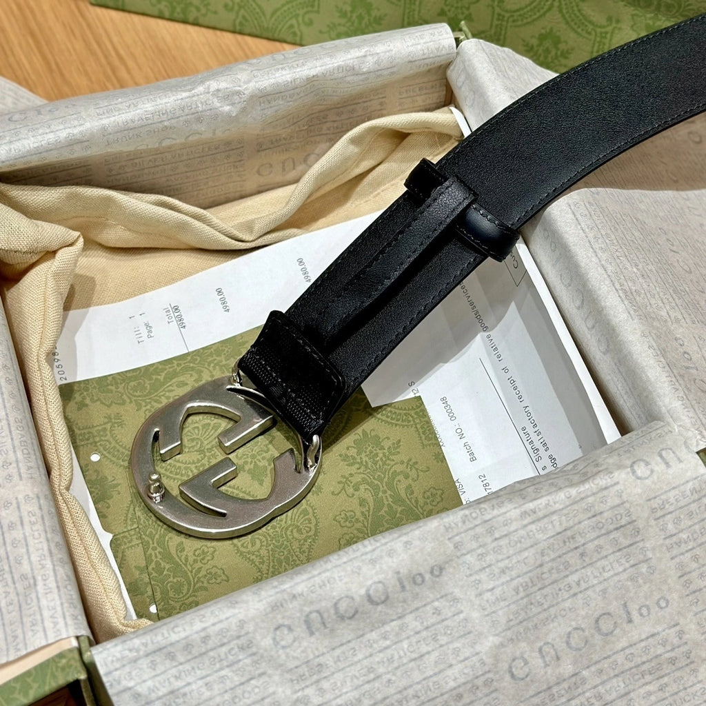Gucci Premium Leather Belt with Interlocking G Buckle - Hình 5