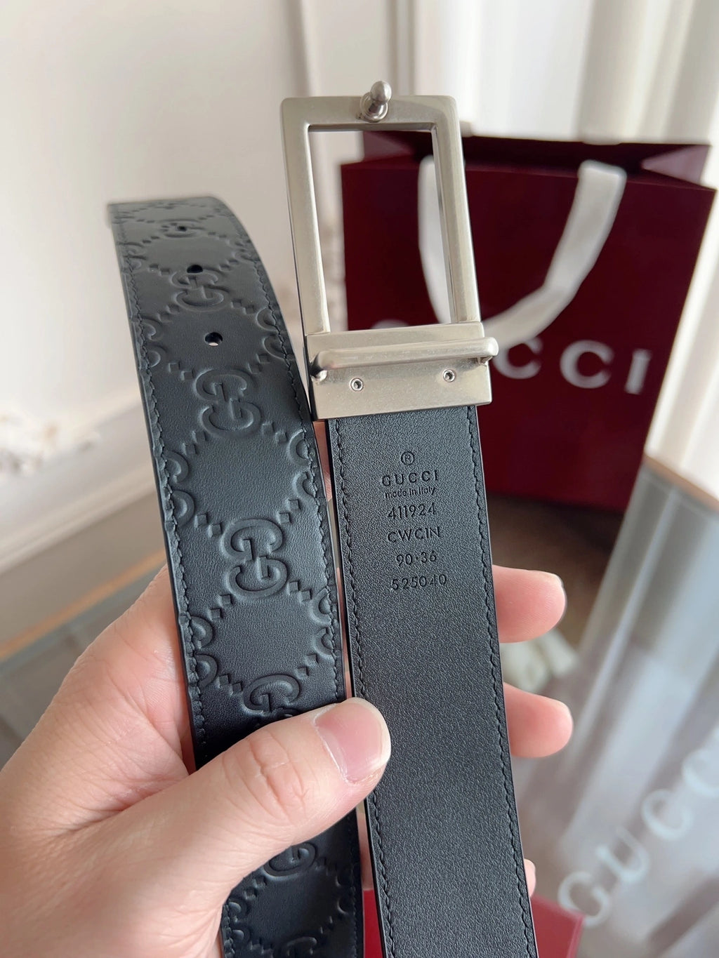 Gucci Embossed Leather Belt Premium Quality - Hình 5