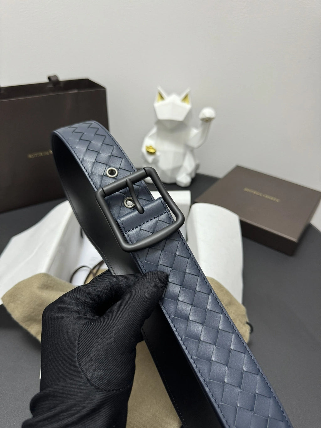 Bottega Veneta Premium Blue Woven Leather Belt - Hình 5