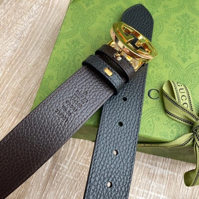 Gucci Premium Leather Belt with Gold GG Buckle - Hình 5