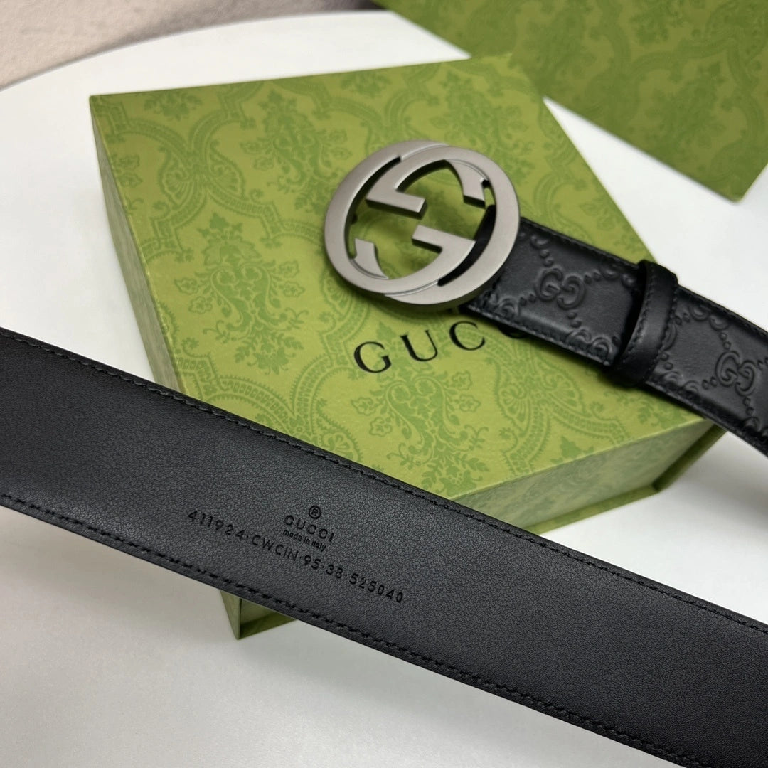 Gucci Inspired Premium Leather Belt with GG Buckle - Hình 5