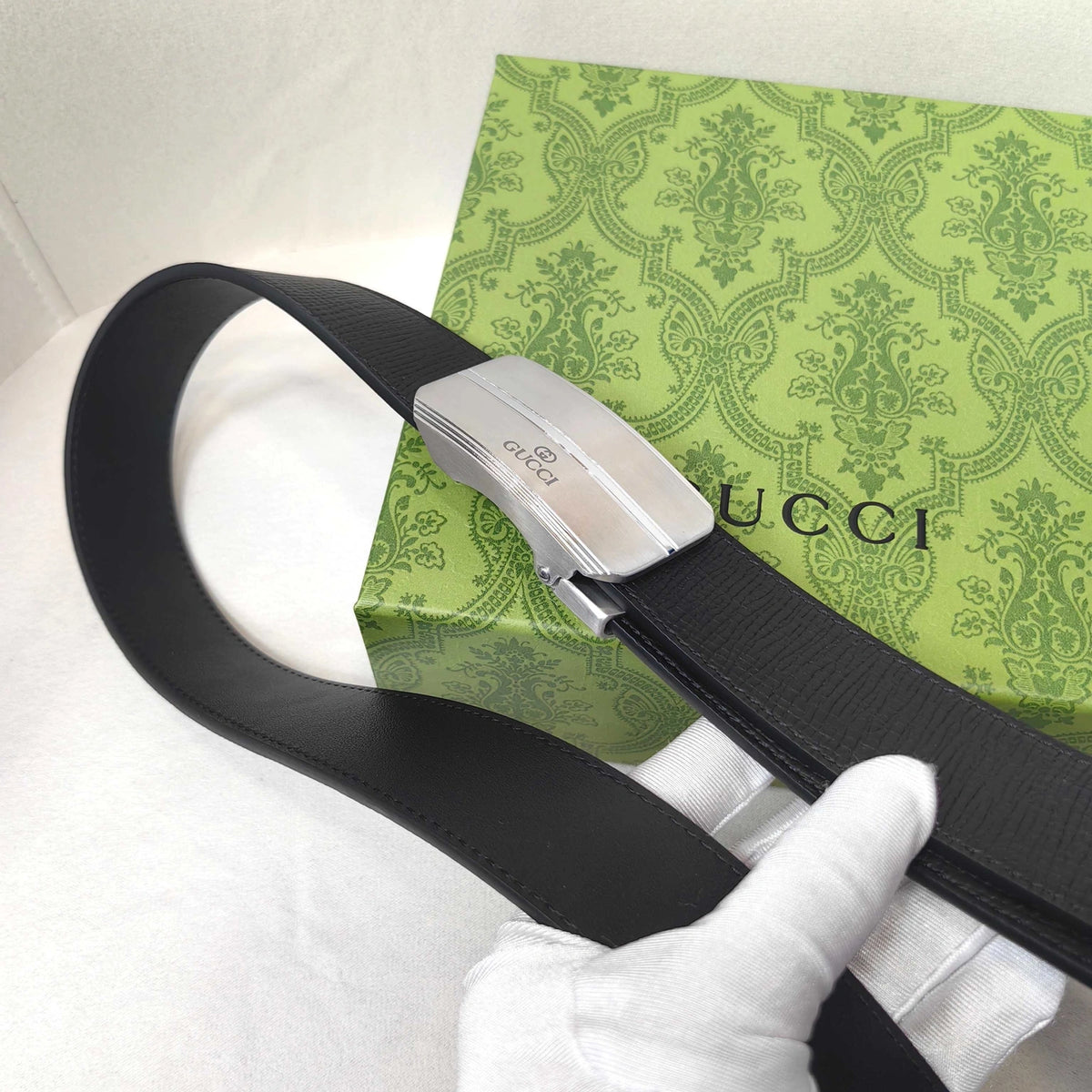Thắt lưng da Gucci khóa trượt cao cấp màu đen - Hình 5