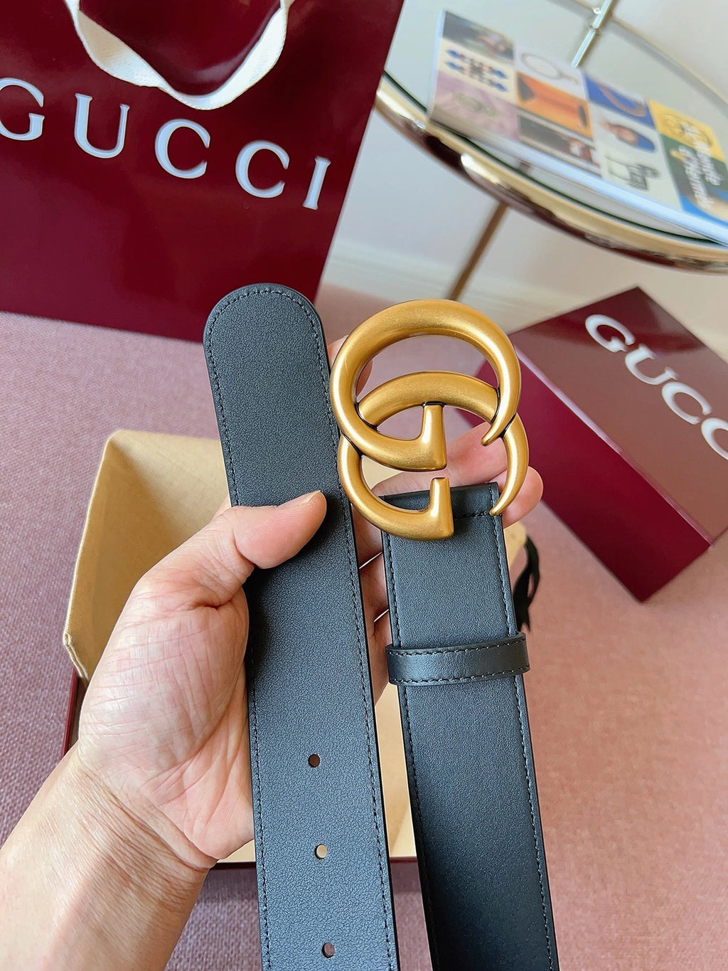 Thắt lưng Gucci Premium mặt khóa GG vàng - Hình 5