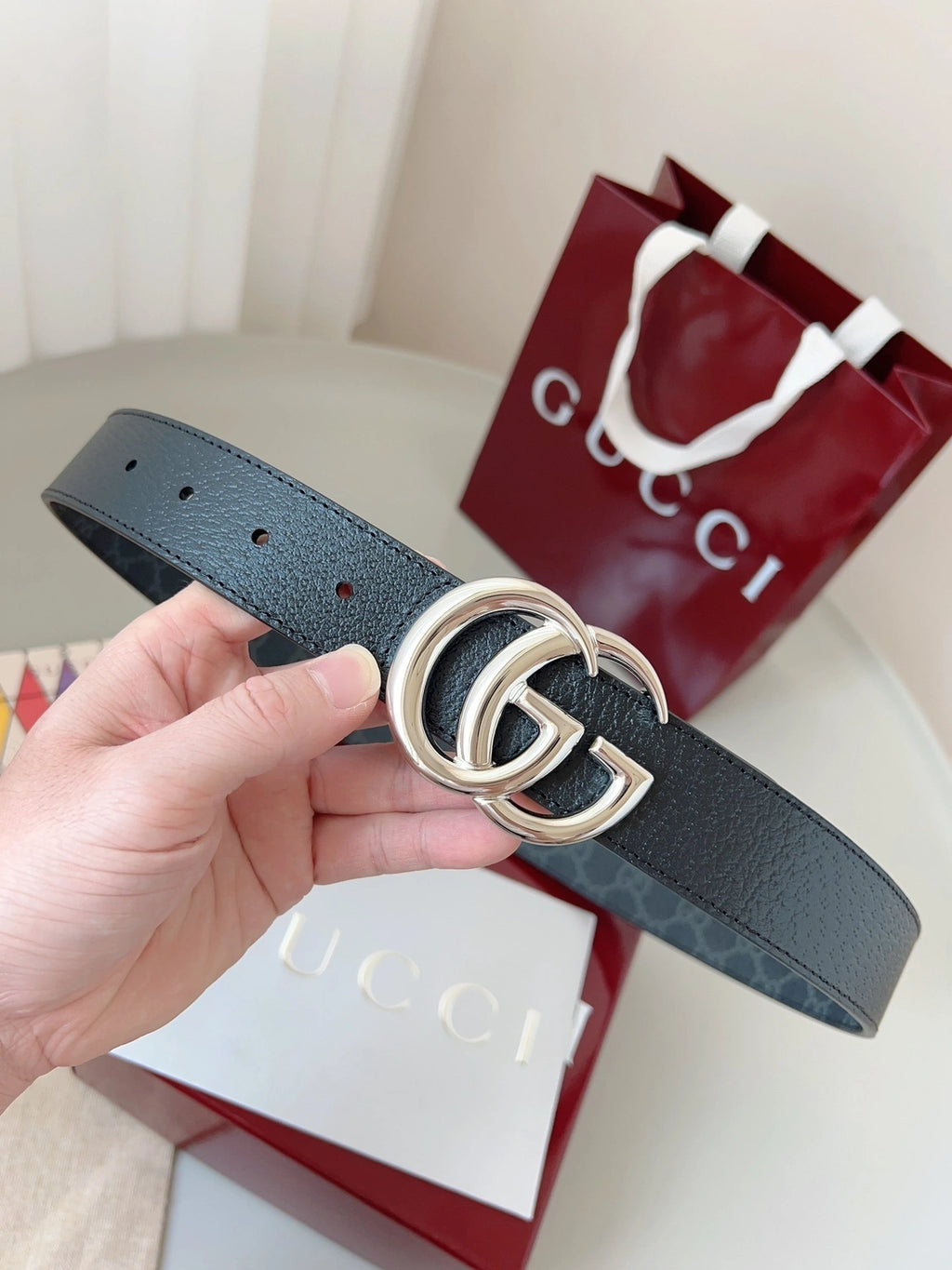 Gucci premium quality belt with GG buckle - Hình 5
