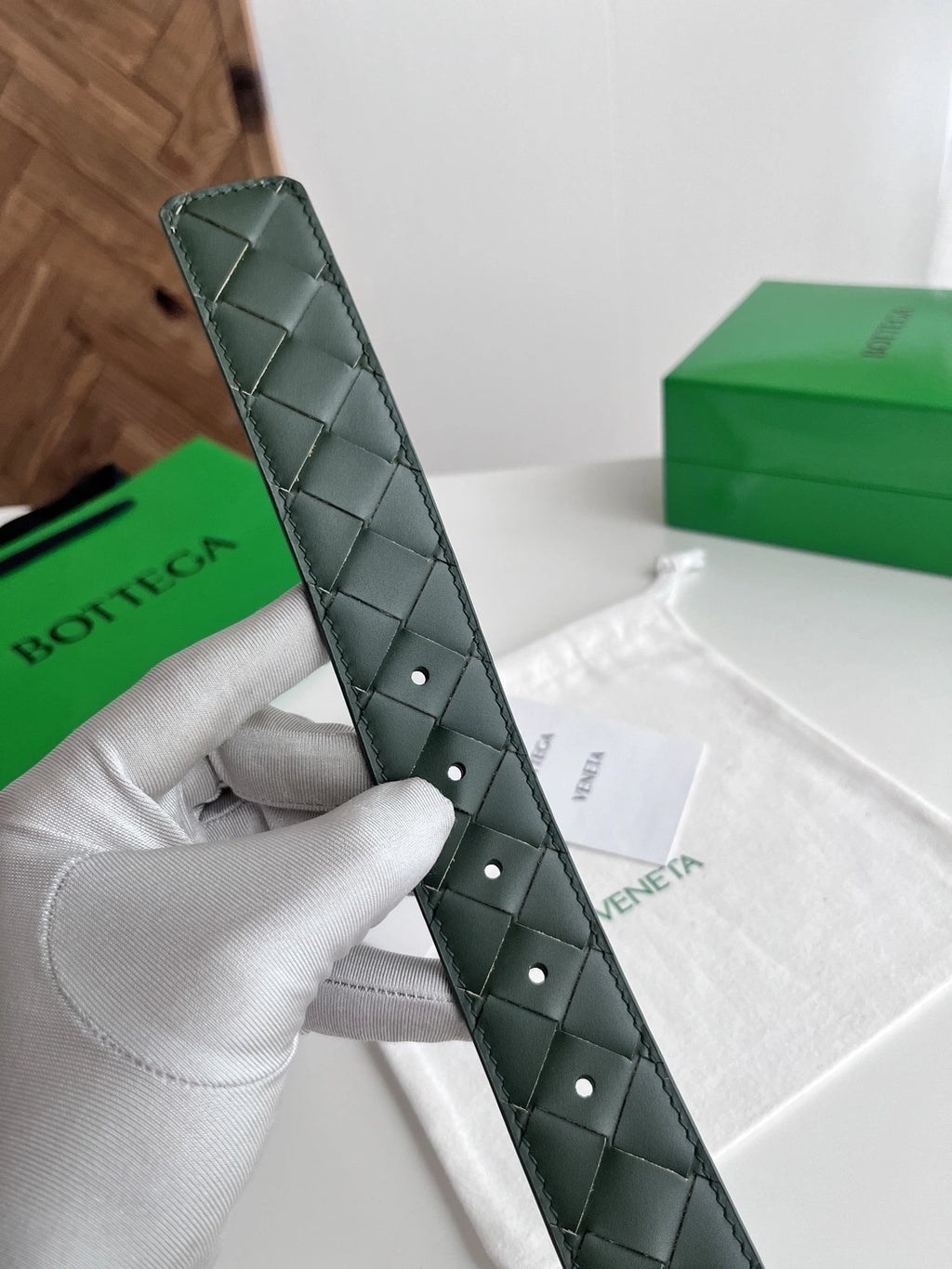 Premium Quality Woven Leather Belt in Green - Hình 5