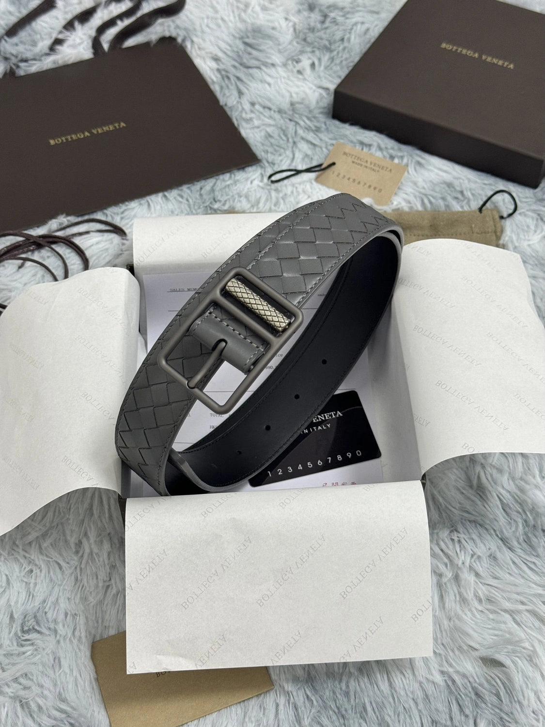 Bottega Veneta Premium Woven Leather Belt in Gray - Hình 4