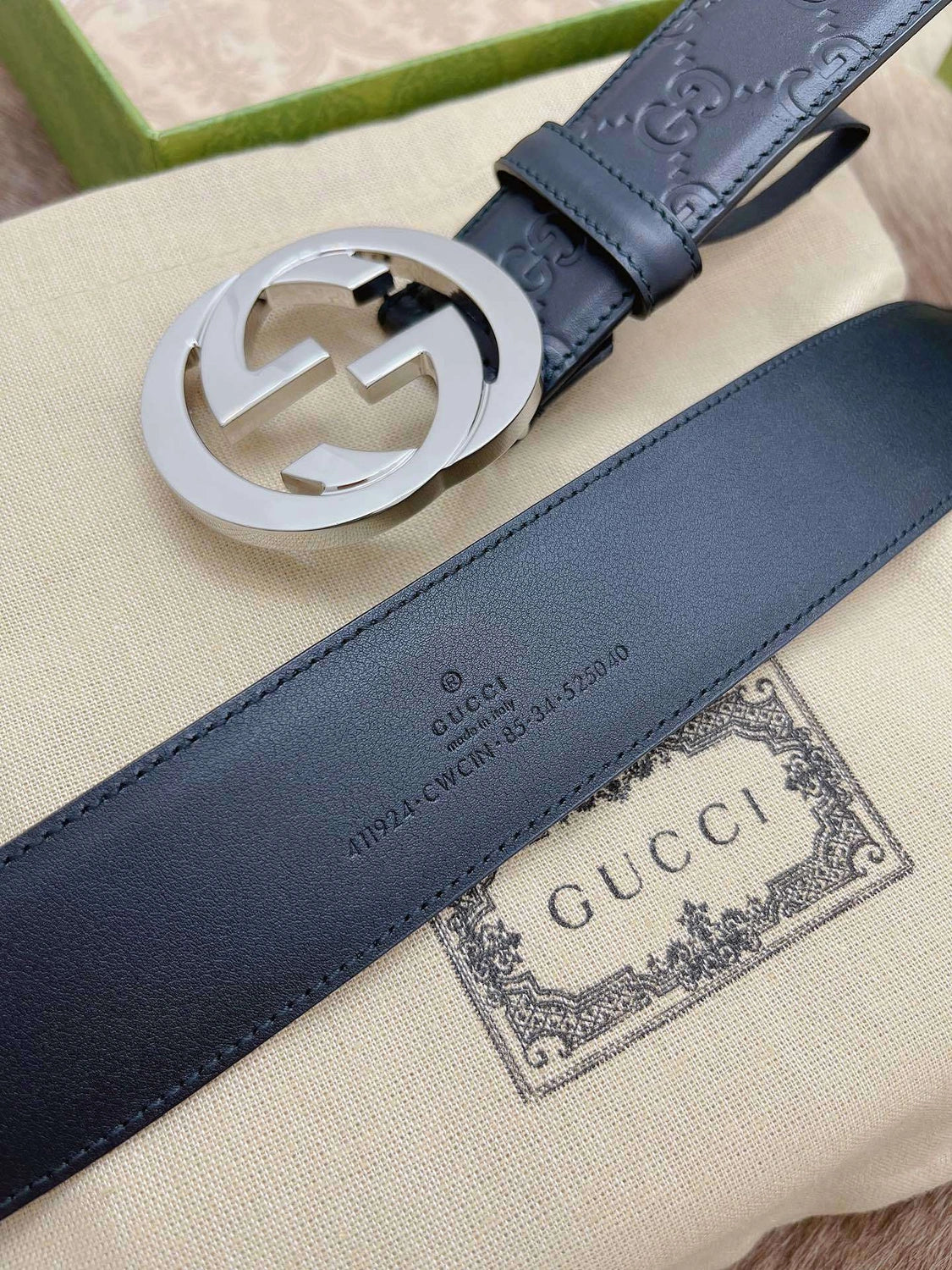Gucci Interlocking G Black Leather Belt - Hình 5