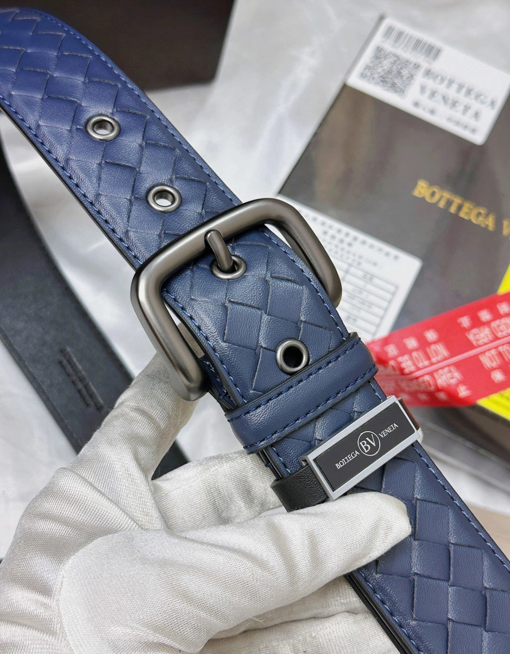 Bottega Veneta Inspired Premium Woven Leather Belt Navy Blue - Hình 5