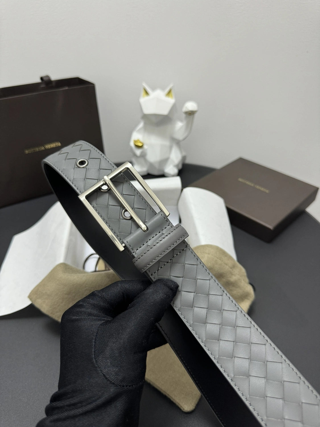 Premium Quality Grey Woven Leather Belt - Hình 5