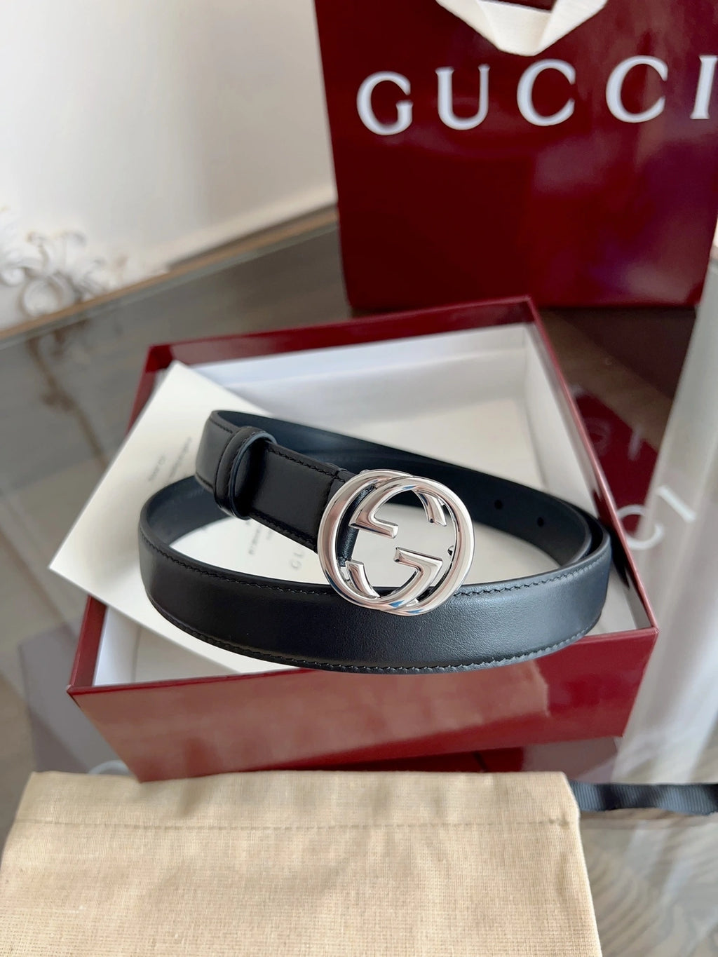 Gucci Belt with Silver GG Buckle - Hình 3