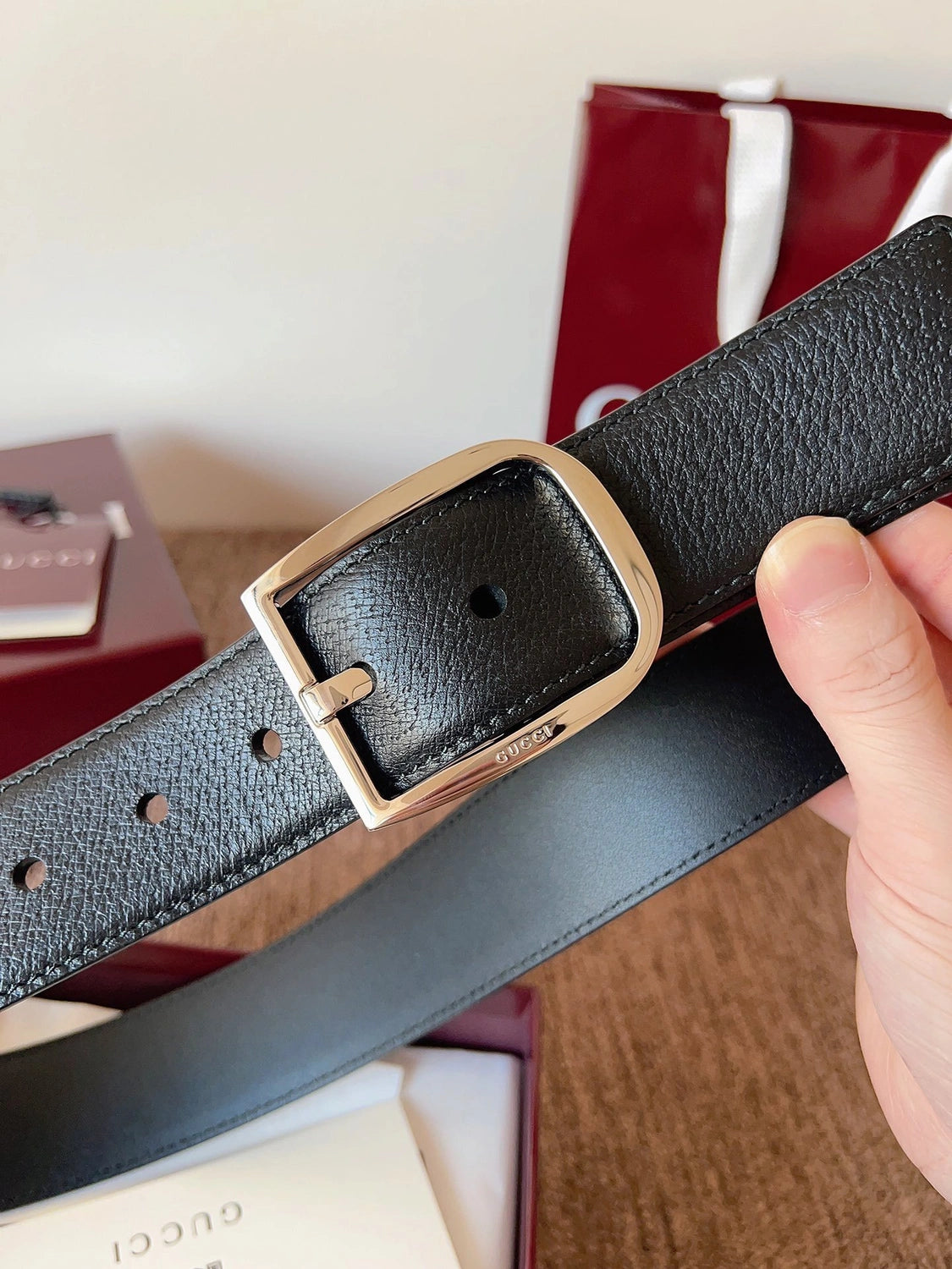Gucci Premium Leather Belt Black - Hình 5