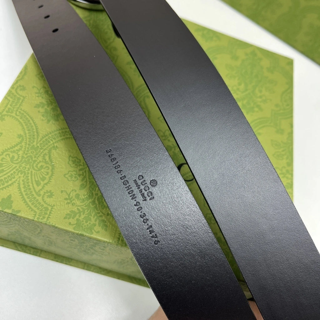 Premium blue pattern leather belt with gold buckle - Hình 5