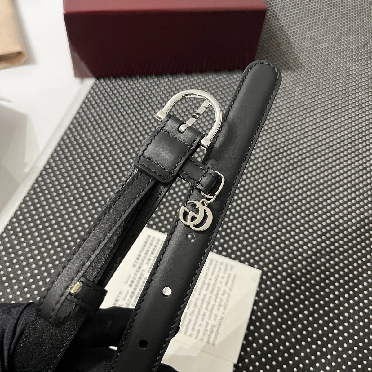 Premium Black Leather Belt with GG Charm Detail - Hình 3