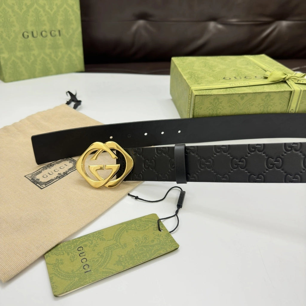 Gucci Premium Leather Belt with Gold Logo Buckle - Hình 5