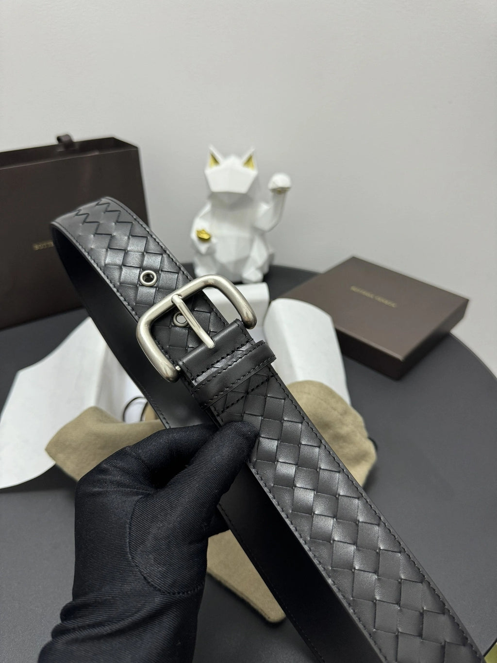 Bottega Veneta Black Woven Leather Belt - Hình 5