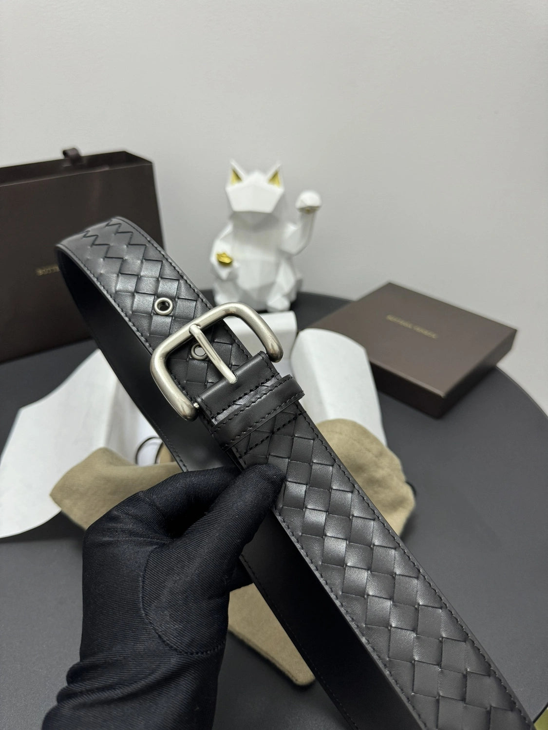 Bottega Veneta Black Woven Leather Belt - Hình 5