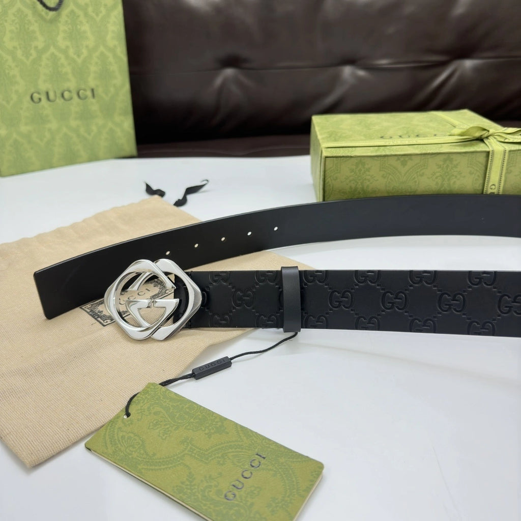 Gucci Premium Black Leather Belt with GG Buckle - Hình 5